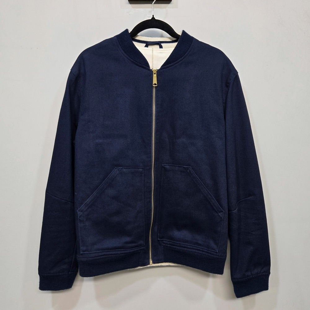 Zara Bomber Jacket Men Medium Navy Blue Cotton Twill Full Zip Utility Workwear